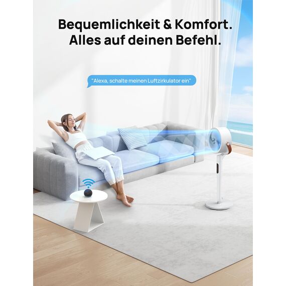Dreo 25dB leiser Smart Standventilator, 30M Windentfernung 1650m³/h Luftvolume Turbo-Luftzirkulator 110CM Höhe 6 Modi 8-Geschwindigkeit 120°+105° Omni-direktional oszillierend Ventilator, PolyFan 513S