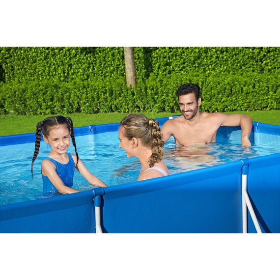 Bestway Steel Pro Frame Pool Set, viereckig 300x201x66 cm Stahlrahmenpool-Set mit Filterpumpe, blau