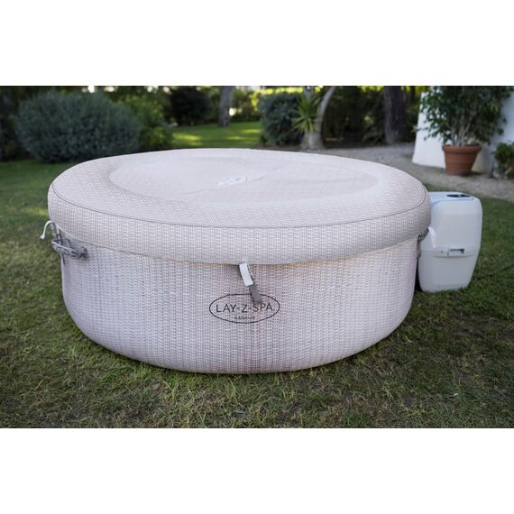 Bestway LAY-Z-SPA Cancun AirJet Whirlpool, 180 x 66 cm, 2-4 Personen, rund, graue Rattan-Optik