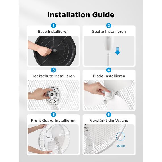 Midea FS40-16JA Standventilator, Starke Windkraft, Großes Luftvolumen, 40 W Leistung, Fernbedienung, Leiser Betrieb 55 dB-65 dB, Höhenverstellbar: Bis zu 130 mm, Drei-Geschwindigkeits-Einstellung