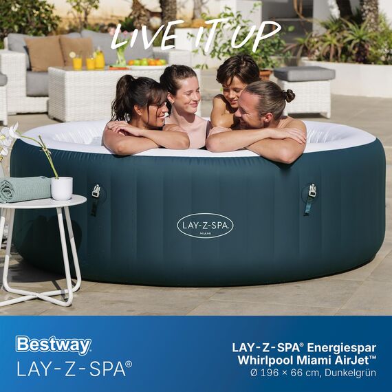 Bestway® Lay-Z-SPA® Energiespar-Whirlpool Miami AirJet™ für 6 Personen Ø 196 x 66 cm, Dunkelgrün