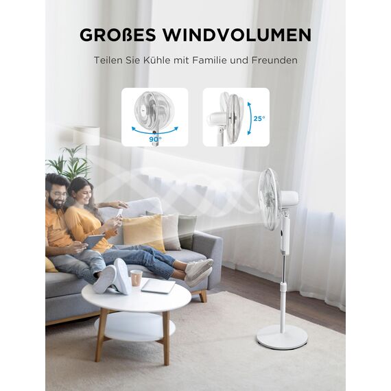 Midea FS40-23MR Standventilator mit 3 Geschwindigkeiten, Teleskophöhe und -größe, Fernbedienung, duales Beschleunigungssystem, 90-Grad-Schwingung nach links und rechts