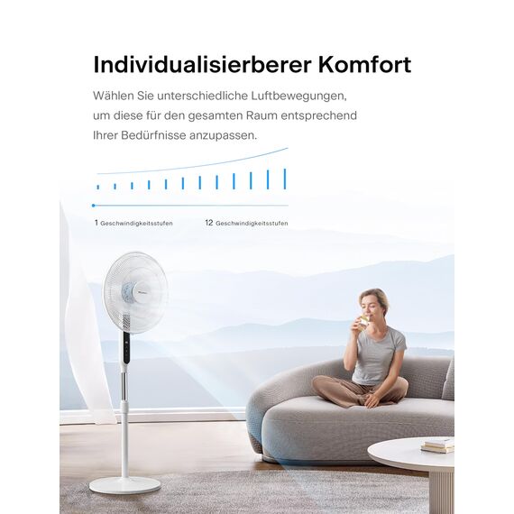 PELONIS Standventilator Leise mit Fernbedienung, 16 Zoll DC Motor Ventilator mit 85° Oszilation, Höhenverstellbar, 12 Geschwindigkeitsstufen, 12H Timer, 35W Kraftvoller Luftzirkulation