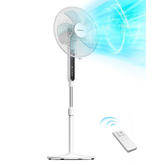 PELONIS Standventilator Leise mit Fernbedienung, 16 Zoll DC Motor Ventilator mit 85° Oszilation, Höhenverstellbar, 12 Geschwindigkeitsstufen, 12H Timer, 35W Kraftvoller Luftzirkulation