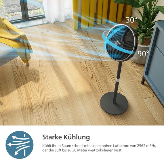 Philips Smart Standventilator Serie 3000. Starke & extrem leise SilentWings-Technologie. 19 dB. 2-in-1-Tisch- & Standventilator. Neig- & drehbar. App-Steuerung. 12-St.-Timer. Schwarz (CX3550/01)
