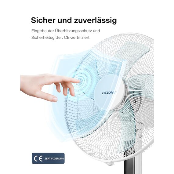 PELONIS Standventilator Leise mit Fernbedienung, 16 Zoll DC Motor Ventilator mit 85° Oszilation, Höhenverstellbar, 12 Geschwindigkeitsstufen, 12H Timer, 35W Kraftvoller Luftzirkulation