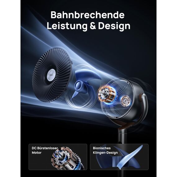 Dreo 20dB leiser Standventilator, 120°+120° Omni-direktionale oszillierende Ventilator, 26M Windentfernung, 1200m³/h Luftvolumen Echt Turbo-Luftzirkulator Fans, 102CM Höhe 3 Modi 8-Geschwindigkeit
