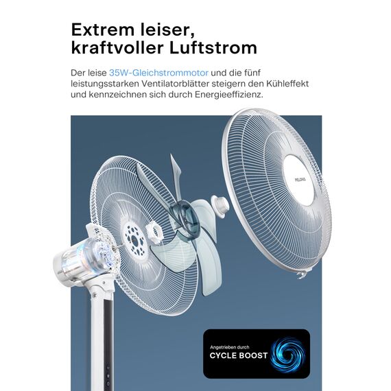 PELONIS Standventilator Leise mit Fernbedienung, 16 Zoll DC Motor Ventilator mit 85° Oszilation, Höhenverstellbar, 12 Geschwindigkeitsstufen, 12H Timer, 35W Kraftvoller Luftzirkulation
