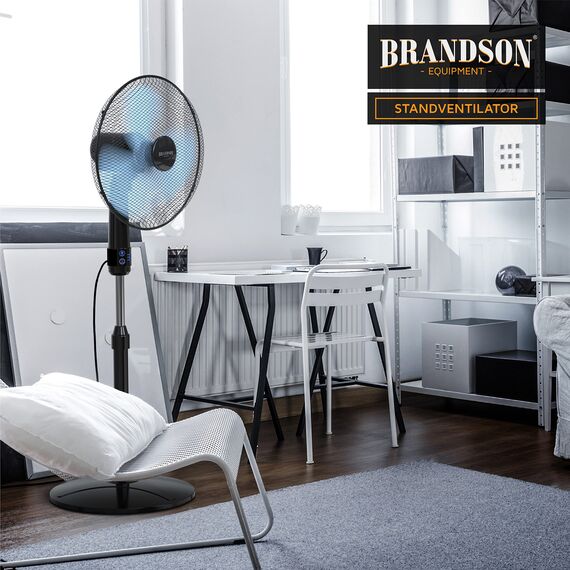 Brandson - Standventilator mit Fernbedienung 50 W - Preisträger 2025 - Standlüfter leise – Ventilator höhenverstellbar - um 40° verstellbar - 3 Geschwindigkeitsstufen - Oszillation ca. 90° - schwarz