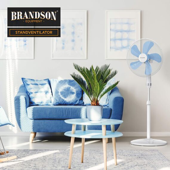 Brandson - Standventilator 50 W - Standlüfter 40 cm - Ventilator höhenverstellbar – Neigungswinkel 30° verstellbar - hoher Luftdurchsatz - 3 Geschwindigkeitsstufen – Oszillation 80° - weiß