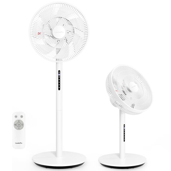 Neu DC Standventilator mit Bildschirm-12.8dB sehr Leise Ventilator mit Fernbedienung, 8 Stufen, Höhenverstellbar, Oszilation 120°, 8H Timer, Ventilator für Schlafzimmer, Wohnzimmer, Küche,Weiß