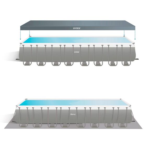 Intex 26374NP – Aufstellpool Ultra XTR Frame Rechteckig, Filterpumpe 10500 L/h, Leiter, Bodenplane und Abdeckplane, 54368 L, Stahl und PVC, Grau, 975x488x132 cm