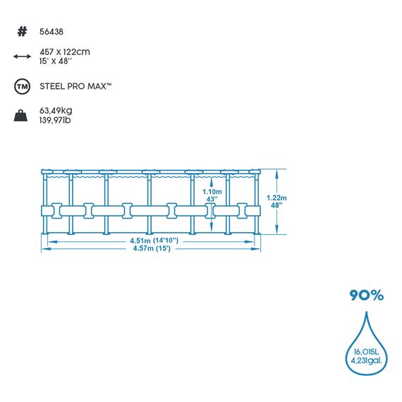 Bestway® Steel Pro MAX™ Aufstellpool Komplett-Set mit Filterpumpe Ø 457 x 122 cm, lichtgrau, rund