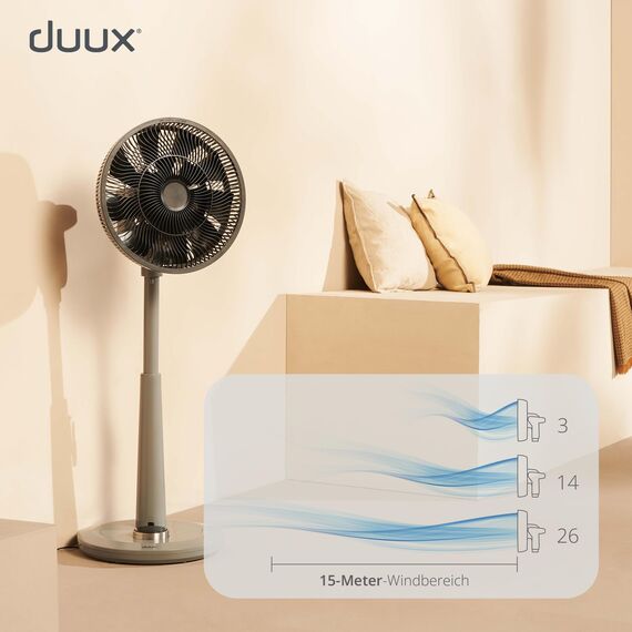 Duux Whisper Grau Standventilator Leise Steuerbar Mit Fernbedienung - Standventilator Höhenverstellbar (76-95cm) - Mit 26 Geschwindigkeitsstufen & Timer-Funktion Für EIN Komfortables Raumklima