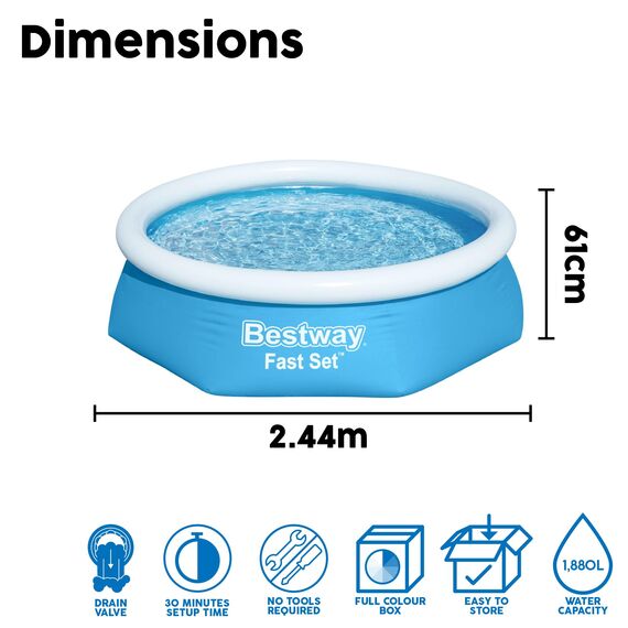Bestway Fast Set Pool ohne Pumpe, rund 244 x 66 cm, blau, Blau
