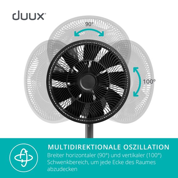 Duux Whisper Grau Standventilator Leise Steuerbar Mit Fernbedienung - Standventilator Höhenverstellbar (76-95cm) - Mit 26 Geschwindigkeitsstufen & Timer-Funktion Für EIN Komfortables Raumklima