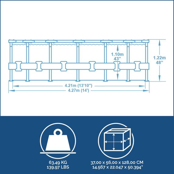 Bestway Steel Pro MAX Frame Pool Komplett-Set mit Filterpumpe Ø 427 x 122 cm, lichtgrau, rund