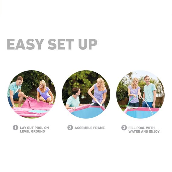 Intex 28290EH 2,4 m x 76,2 cm, einfach zu montieren, großer, runder Metallrahmen, oberirdischer Swimmingpool mit zwei Saugauslässen, Rosa