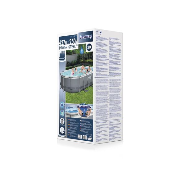 Bestway Power Steel Frame Pool Set, oval, grau, 424 x 250 x 100 cm
