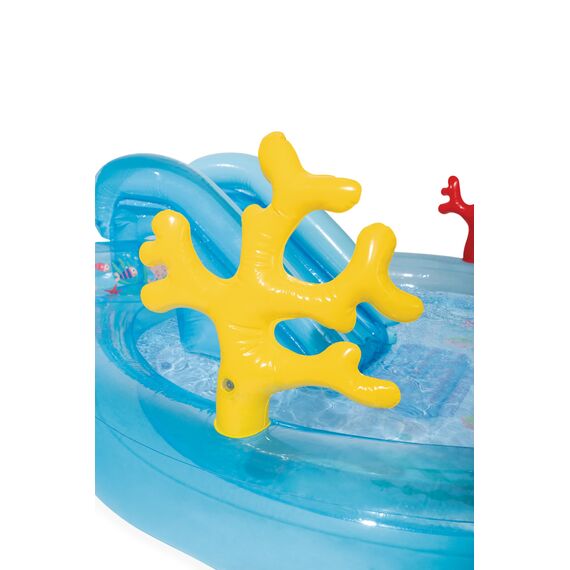 INTEX Aufblasbarer Kinderpool unter dem Meer: aufblasbarer Kinderpool mit Wassersprüher und Rutsche – Splash Pad – 309,9 x 193 x 71,1 cm – ab 3 Jahren