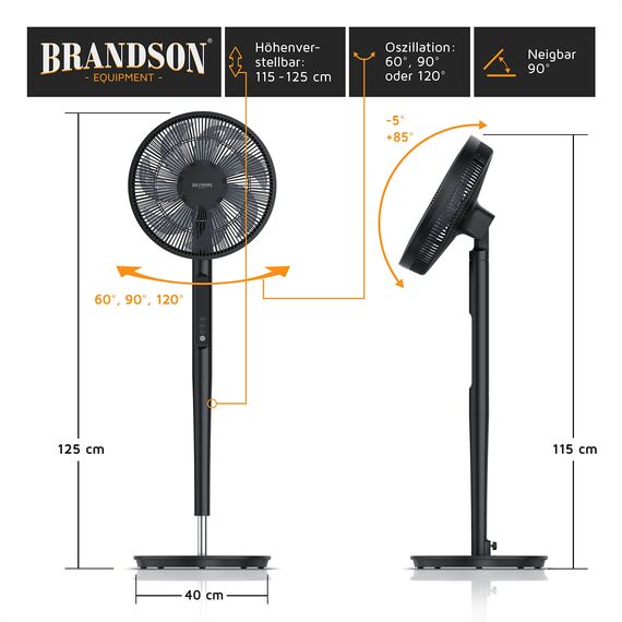 Brandson - DC Standventilator energiesparend ECO - Fernbedieung - Brushless Silent Motor, sehr leise - Preisträger 2025 – Oszilation - Ventilator Timer – 9 Stufen - Turbo Modus - schwarz