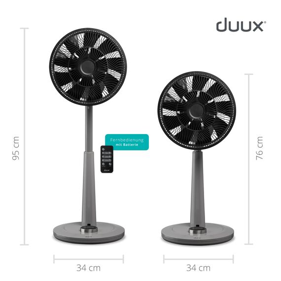 Duux Whisper Grau Standventilator Leise Steuerbar Mit Fernbedienung - Standventilator Höhenverstellbar (76-95cm) - Mit 26 Geschwindigkeitsstufen & Timer-Funktion Für EIN Komfortables Raumklima