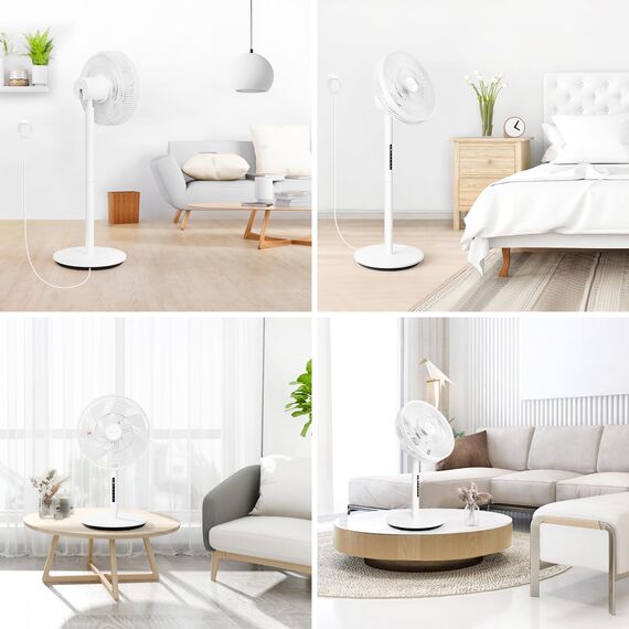 Neu DC Standventilator mit Bildschirm-12.8dB sehr Leise Ventilator mit Fernbedienung, 8 Stufen, Höhenverstellbar, Oszilation 120°, 8H Timer, Ventilator für Schlafzimmer, Wohnzimmer, Küche,Weiß