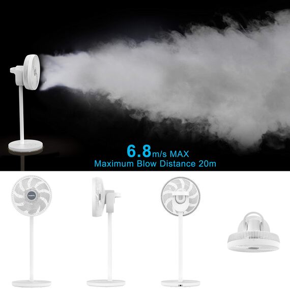 LeaderPro DC Motor Standventilator - Ventilator Leise 20dB 3D Oszillierend mit Fernbedienung/Höhe 92cm/6,8m/s/Durchmesser 34cm/9 Blätter/80% Energie Sparen/Turbo Luftzirkulator Raumventilator