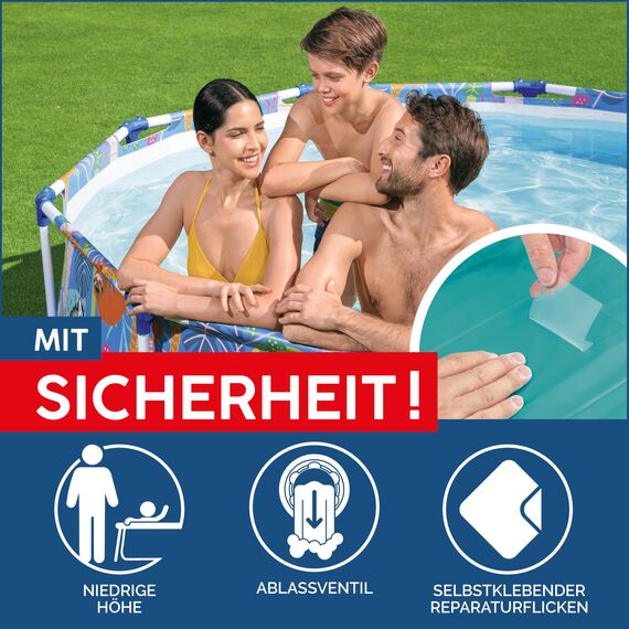 Bestway Steel Pro Frame Pool ohne Pumpe Ø 305 x 66 cm, buntes Zebra-Design, rund