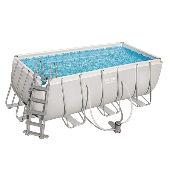 BESTWAY Power Steel Rectangular Pool Set 412x201x122 cm, Stahlrahmenpool-Set mit Filterpumpe und Zubehör
