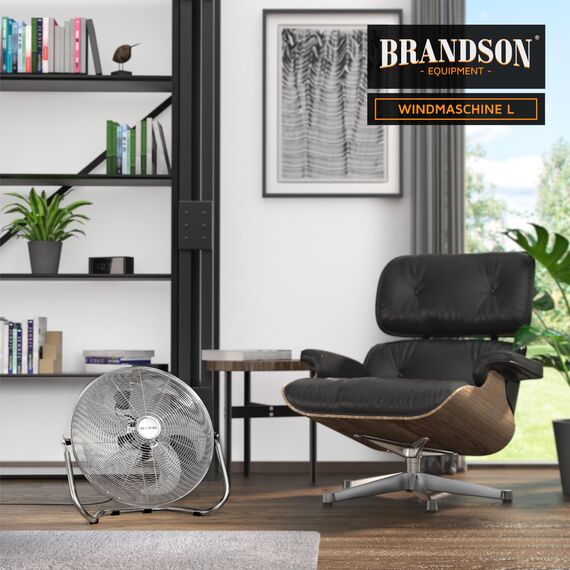Brandson - Windmaschine Retro Stil 120 Watt - Ventilator in Chrom - Standventilator 45 cm - Bodenventilator - hoher Luftdurchsatz - stufenlos neigbarer Ventilatorkopf - Silber