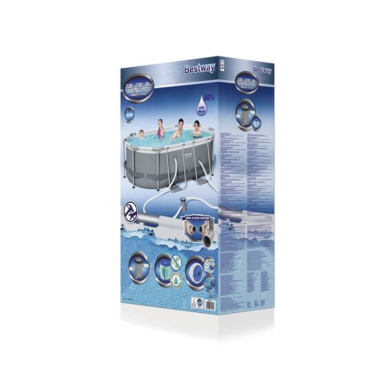 Bestway 56617-GS19 Power 300x200x84 cm, Ovaler Stahlrahmenpool-Set mit Filterpumpe, grau