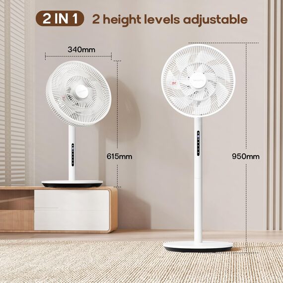 Neu DC Standventilator mit Bildschirm-12.8dB sehr Leise Ventilator mit Fernbedienung, 8 Stufen, Höhenverstellbar, Oszilation 120°, 8H Timer, Ventilator für Schlafzimmer, Wohnzimmer, Küche,Weiß