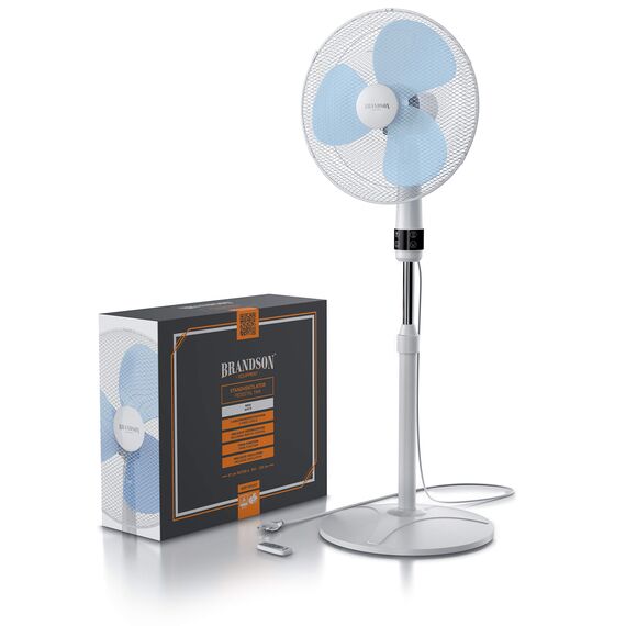 Brandson - Standventilator mit Fernbedienung 50 W - Standlüfter leise – Ventilator höhenverstellbar - Neigungswinkel um 40° verstellbar - 3 Geschwindigkeitsstufen - Oszillation ca. 90° - weiß