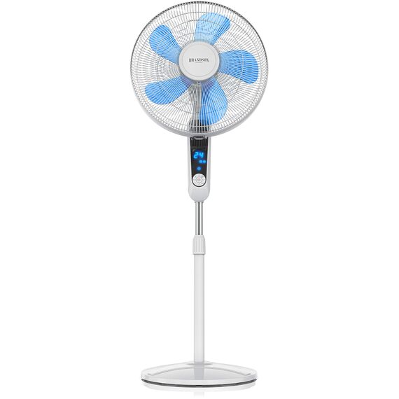 Brandson - Standventilator DC Silent mit Fernbedienung + LED Display - 24 Geschwindigkeiten - Oszillation 80° - Ventilator sehr leise - Höhe verstellbar - Kopf neigbar - Weiss - energiesparend