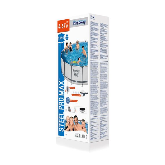 Bestway® Steel Pro MAX™ Aufstellpool Komplett-Set mit Filterpumpe Ø 457 x 122 cm, lichtgrau, rund