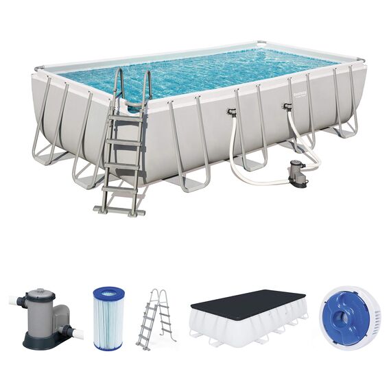 BESTWAY Power Steel Rectangular Pool Set 549x274x122 cm, Stahlrahmenpool-Set mit Filterpumpe und Zubehör