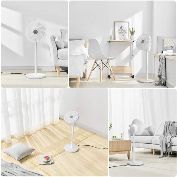 LeaderPro DC Motor Standventilator - Ventilator Leise 20dB 3D Oszillierend mit Fernbedienung/Höhe 92cm/6,8m/s/Durchmesser 34cm/9 Blätter/80% Energie Sparen/Turbo Luftzirkulator Raumventilator
