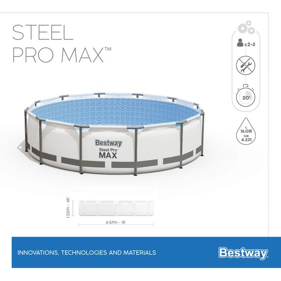 Bestway® Steel Pro MAX™ Aufstellpool Komplett-Set mit Filterpumpe Ø 457 x 122 cm, lichtgrau, rund