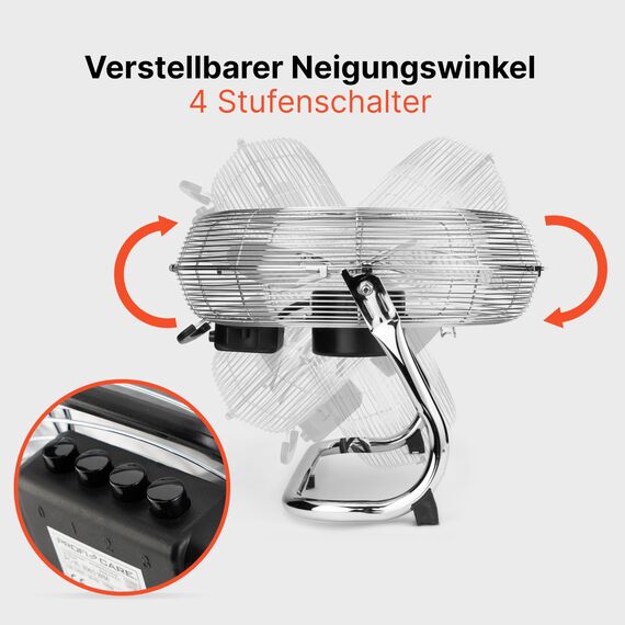 ProfiCare® Windmaschine mit 40 cm Ø | Ventilator verstellbarer Winkel | Bodenventilator 3 Stufen | Ventilator leise aus Metall | Luftkühler | Standlüfter | Raumkühler | PC-VL 3065 WM chrom