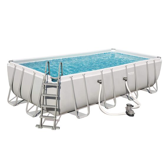 BESTWAY Power Steel Rectangular Pool Set 549x274x122 cm, Stahlrahmenpool-Set mit Filterpumpe und Zubehör
