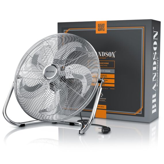 Brandson - Windmaschine Retro Stil 120 Watt - Ventilator in Chrom - Standventilator 45 cm - Bodenventilator - hoher Luftdurchsatz - stufenlos neigbarer Ventilatorkopf - Silber