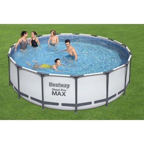Bestway® Steel Pro MAX™ Aufstellpool Komplett-Set mit Filterpumpe Ø 457 x 122 cm, lichtgrau, rund