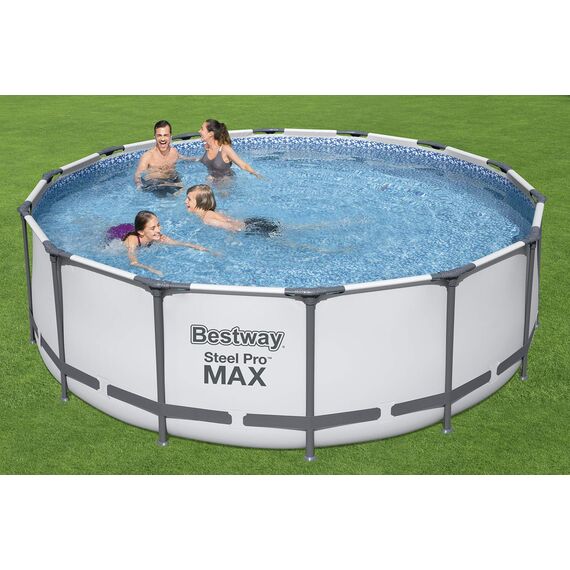 Bestway Steel Pro MAX Frame Pool Komplett-Set mit Filterpumpe Ø 427 x 122 cm, lichtgrau, rund