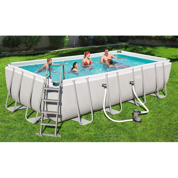 BESTWAY Power Steel Rectangular Pool Set 549x274x122 cm, Stahlrahmenpool-Set mit Filterpumpe und Zubehör