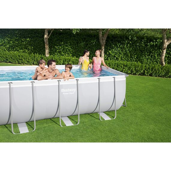 BESTWAY Power Steel Rectangular Pool Set 412x201x122 cm, Stahlrahmenpool-Set mit Filterpumpe und Zubehör