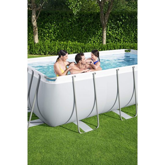 BESTWAY Power Steel Rectangular Pool Set 412x201x122 cm, Stahlrahmenpool-Set mit Filterpumpe und Zubehör