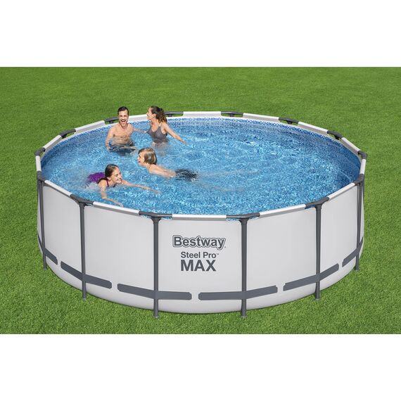 Bestway Steel Pro MAX Frame Pool Komplett-Set mit Filterpumpe Ø 427 x 122 cm, lichtgrau, rund