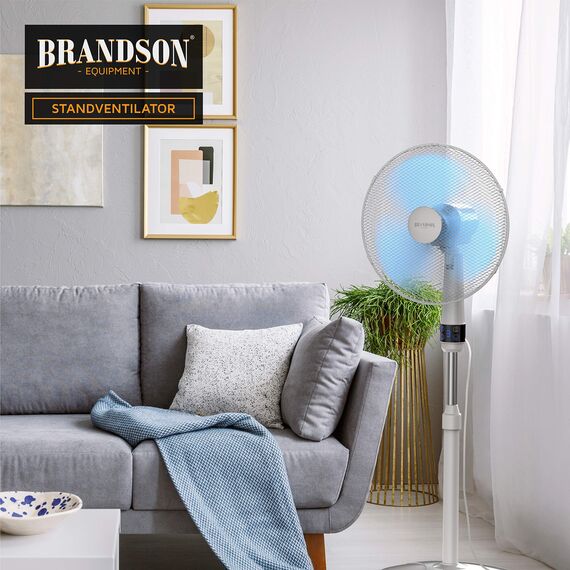 Brandson - Standventilator mit Fernbedienung 50 W - Standlüfter leise – Ventilator höhenverstellbar - Neigungswinkel um 40° verstellbar - 3 Geschwindigkeitsstufen - Oszillation ca. 90° - weiß