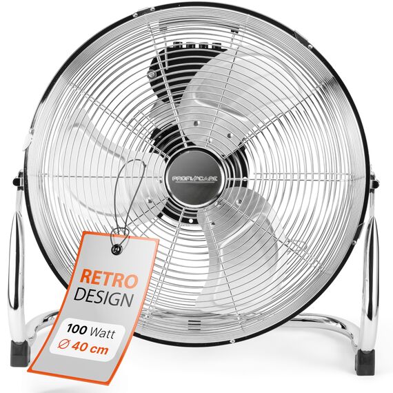 ProfiCare® Windmaschine mit 40 cm Ø | Ventilator verstellbarer Winkel | Bodenventilator 3 Stufen | Ventilator leise aus Metall | Luftkühler | Standlüfter | Raumkühler | PC-VL 3065 WM chrom